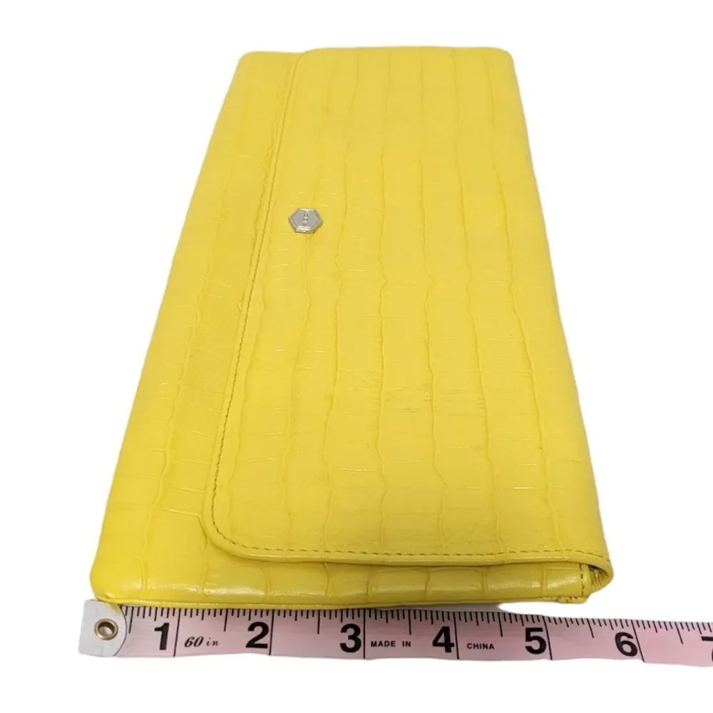 LODIS Yellow Leather Croc Print Wallet Clutch